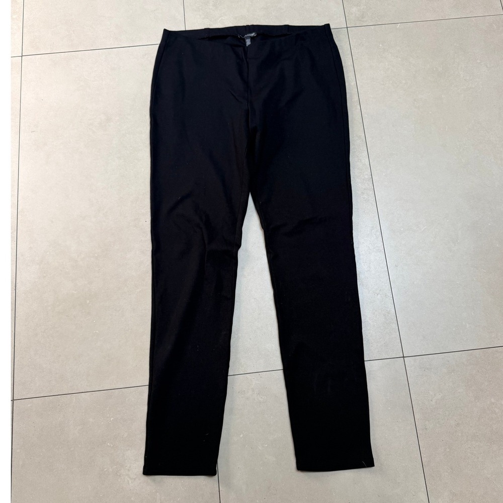 Eileen Fisher Black Ponte Knit Pull On Pants Size M Italian Fabric Slim Leg
